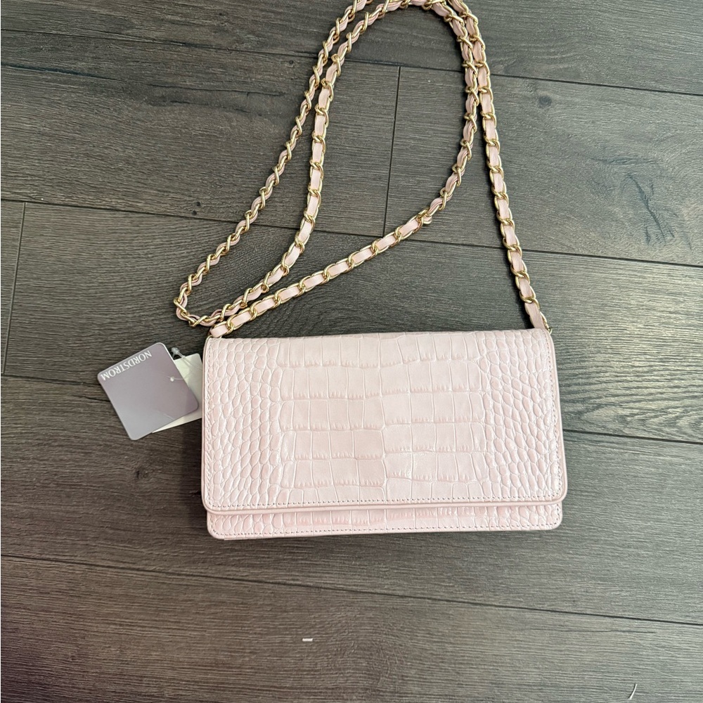 Elegant Nordstrom Pink Croc-Embossed Shoulder Bag